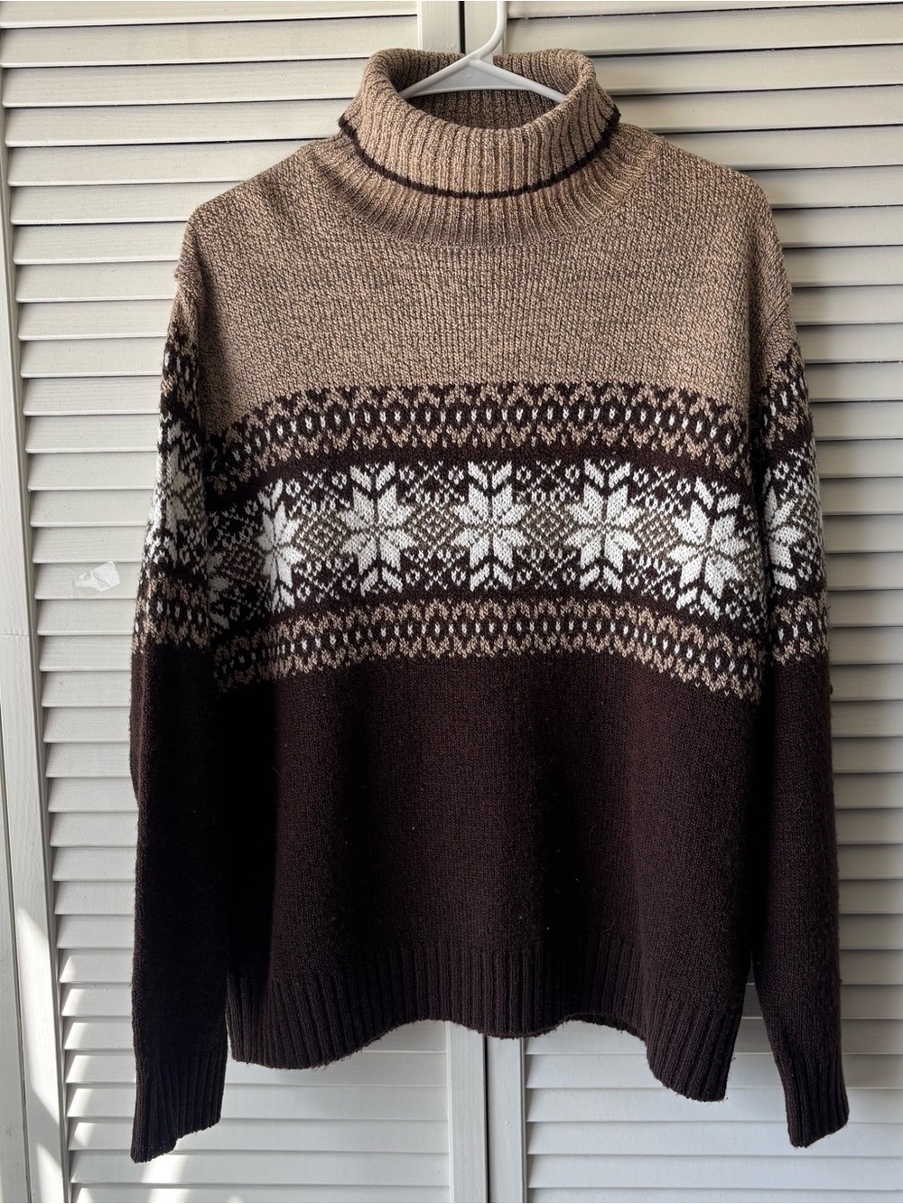 Carolyn Taylor Turtleneck Fair Isle Wool Sweater - Brown/Tan